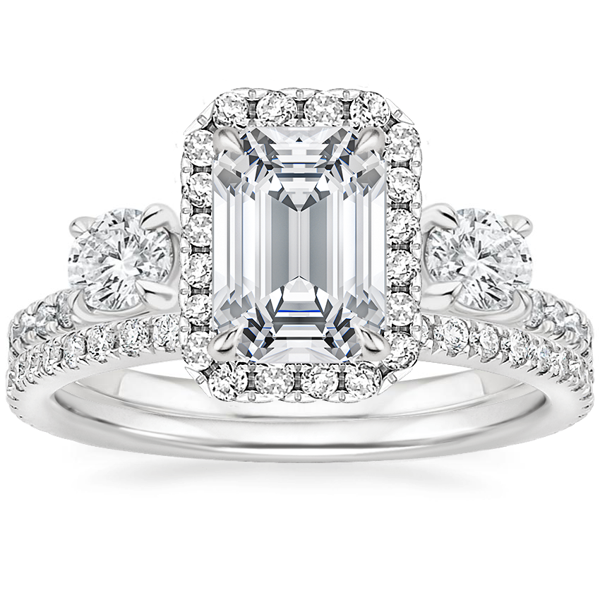 18K White Gold Three Stone Waverly Diamond Ring with Luxe Ballad